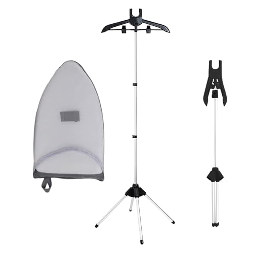 Soporte de vapor para ropa - Colgador de pie para plancha de vapor con soporte, estructura de aleación de aluminio con ajuste de rotación y altura para planchar, secado del hogar y hotel