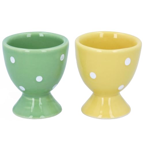 Gisela Graham Green & Yellow Polka Dot Egg Cups - set of two