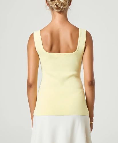 Women Square Neck Button Down Knit Tank Top Button-Up U Neck Sleeveless Backless Solid Slim Sexy Sweater Vest Tops2