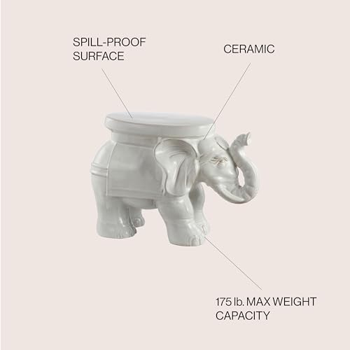 JONATHAN Y White Elephant 14.25" Glazed Ceramic Elephant Garden Stool, Weather-Resistant Indoor/Outdoor Patio Side Table and Plant Stand, Bohemian, Antique White TBL1007A by JONATHAN Y - Image 5