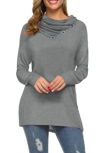Image of WEACZZY Women's Long Sleeve Shirts Button Cowl Neck Casual Loose Tunic Tops Blouse Dressy Fashion 2026