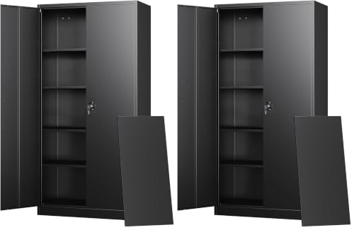 Image of Letaya Metal Garage Storage Cabinets with Lock Door and Adjustable Shelves, Steel Tool Cabinets for Home,Office,Warehouse Organisieren (Black) (Pack of 2)