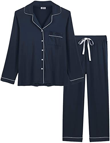 Image of Cherrydew Women Bamboo Viscose Pajama Sets Super Soft Comfy Breathable Cooling Sleepwear Long Sleeve Button Down Loungewear