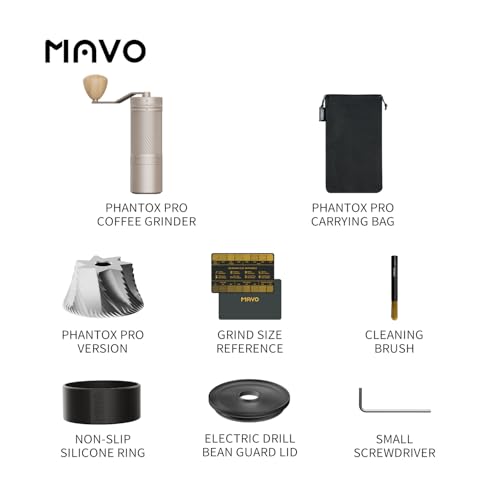 Image of MAVO Manual Coffee Grinder, Phantox Pro Burr Coffee Grinder, Professional 45mm Stainless Steel Grinding Core, Capacity 30g, 120 Clicks Adjustment, Hand Coffee Grinder for Espresso, Pour Over, Silver