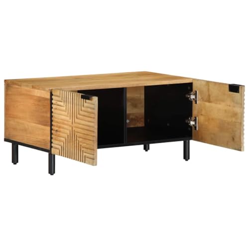 Table basse en bois de manguier 80x50x40 cm marron avec rangement