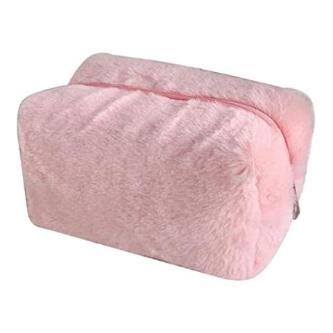 Large Capacity Toiletry Bag for Women, Plush Pencil Case, Makeup Bag Travel Portable Cosmetic Bag for Holiday, Bathroom, School, 18 x 10 x 10 cm, Pink, 18 x 10 x 10 cm / 7,08 x 3,93 x 3,93 pouces, Fur Cover