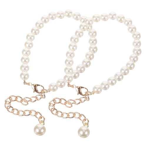 BESPORTBLE 2 Piezas Cadenas de perlas de tacones altos slip cinturón de perla embellecido para tacones correas de repuesto para el talón correas de tobillo para zapatos de tacón Metal