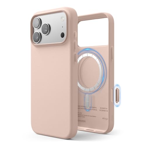 Image of elago Magnetic Leather Case Compatible with iPhone 17 Pro Max Case, All MagSafe Accessories, 6.9 inch - Built-in Magnets, Durable Vegan Leather, Shockproof, Water-Resistant (Lovely Pink)