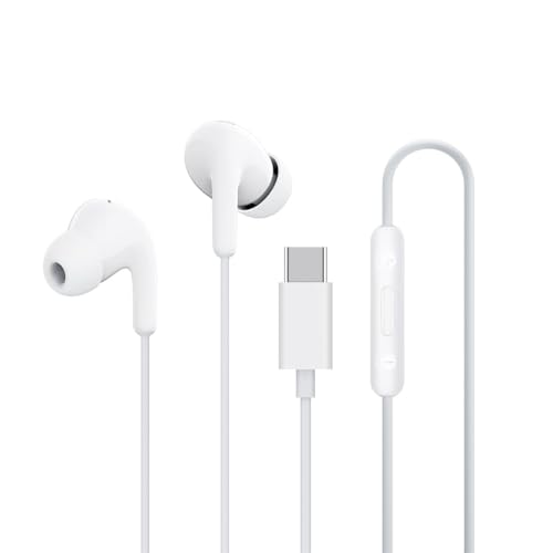 Image of Type-C in-Ear Earphones with Mic for Xiaomi & Android | 12.4mm Dynamic Drivers, Deep Bass Stereo Sound | IP54 Dust & Water Resistant Wired USB-C Earbuds (White)