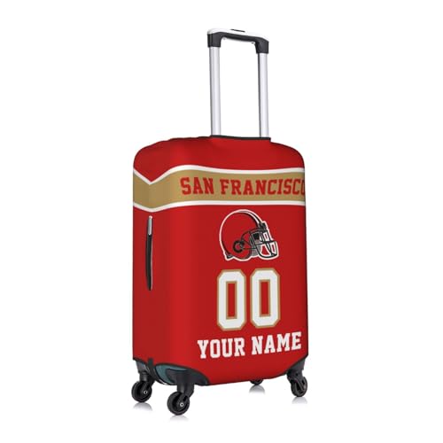 Image of Custom San Francisco Luggage Cover Personalized Football Style Suitcase Cover with Name Number Customized Washable Elastic Sports Travel Suitcase Protector for Business Vacation Gifts