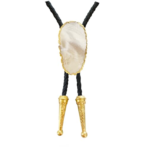 Image of Daisy Del Sol Gemstone Bolo Tie Braided Vegan Faux Leather Natural Stone Gold Handmade Necklace Adjustable Boho Western Jewelry