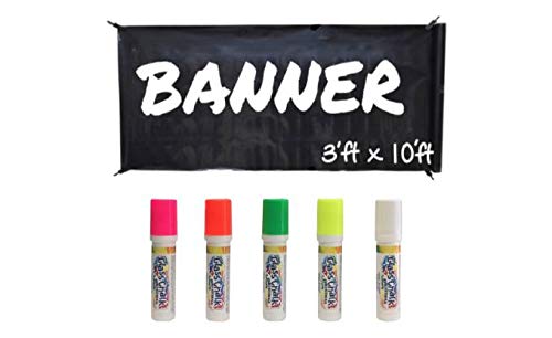Chalk Markers WHATUP Banner Kit by Glass Chalk - 1 White Blank Banner, 4 Clips, Rope, 4 neon Color Markers