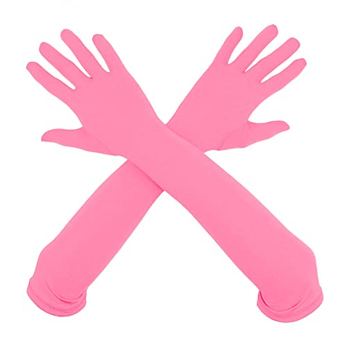 Aniler Unisex 18' Elbow Length Full Finger Costume Party Stretchy Gloves (One Size, Pink)