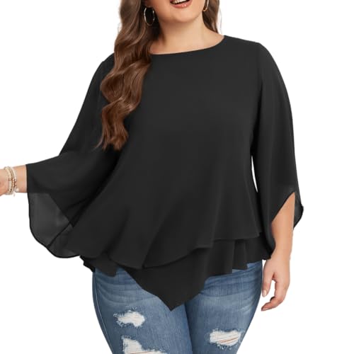 Hanna Nikole Damen Große Größen Chiffon Bluse Flatterärmel...