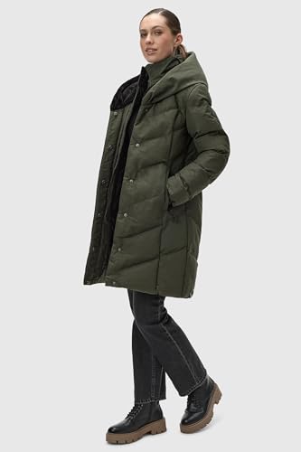Ragwear Damen Wintermantel Warmer wasserdichter und atmungsaktiver Steppmantel lang mit Kapuze und hohem Teddy-Fleece-Kragen Natalka Cosy YOUMODO Dark Olive Gr. XXL