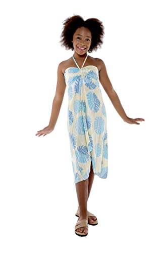 Matching Hawaiian Luau Sibling Boy Girl Butterfly Dress Aloha Shirt in Pacific Palm Cream2