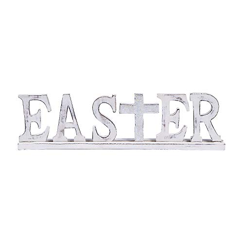 Fun Express Easter Tabletop Sign with Cross – Metallic Foil & Wood Home Decor for Easter Celebrations Spring Decor Religious Events Church Services & Holiday Decor – Elegant Easter Accent