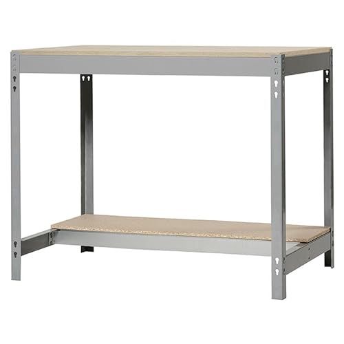 SimonRack Banco de Trabajo Taller, Capacidad Carga 600 kg, 842x1210x610 mm, Mesa de Trabajo, Gris/Madera - BT0