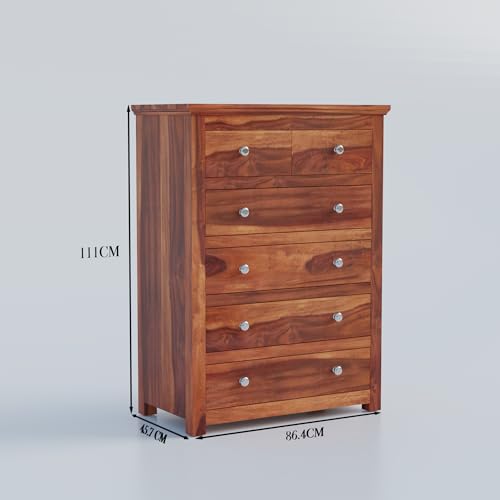 Image of Solid Premium Sheesham Wood Wooden Sideboard Cabinet & Chest of 6 Drawers with Storage Books /Cloths & Decor for Living /Bedroom /Office Storage Cabinet Furniture (Honey Finish)