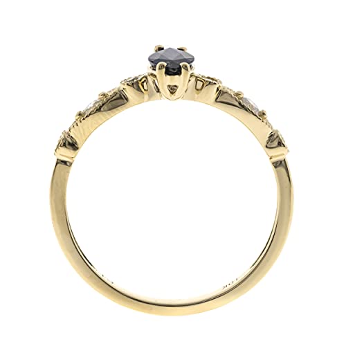 Gin & Grace 10K Yellow Gold Genuine Blue Sapphire Ring With Diamonds For Women | Ethically, Authentically & Organically Sourced (Marquise-Cut) Shaped Sapphire Hand-Crafted Jewelry For Her | Sapphire Ring For Women #TOP3