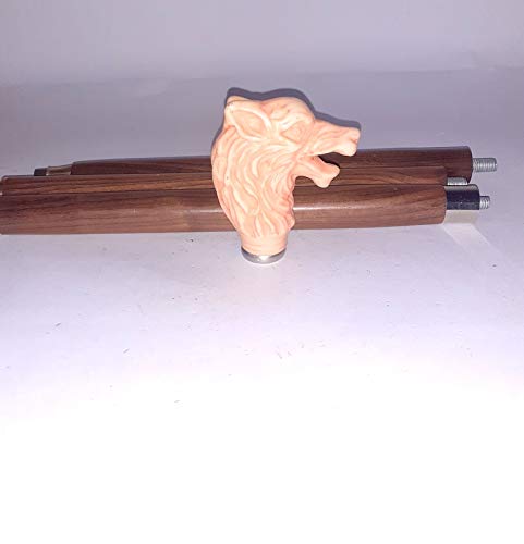 Canne de marche en bois avec poignée VIP Loup en résine et anneau design