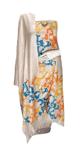 Image of Katan Slub Silk Unstitched Salwar Suit Dress Material for Women & Girls with Dupatta | Madhubani Screen Print | Top-2.5M, Bottom-2.5M, Dupatta-2.4M | Ethnic Wear | Code 243