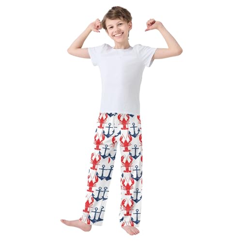 Cartoon Ocean Lobster Pajama Pants Lounge Sleep Pants Elastic Waist Long Pajama Bottoms with Pockets for 6-14 Years3