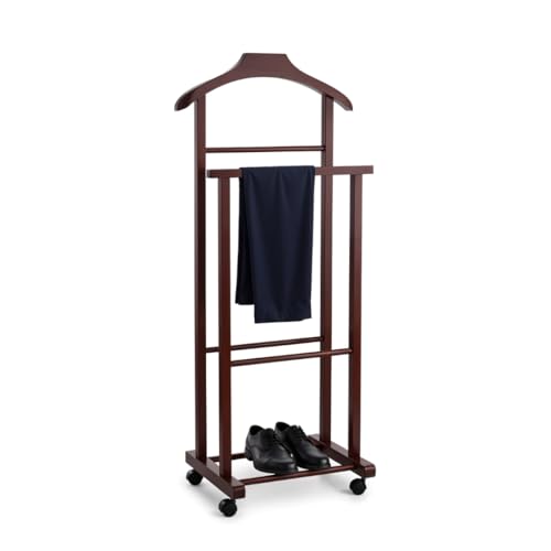 Mottiwood Indossatore Appendiabiti Da Camera, Color Noce, L'Originale, 100% Legno Faggio, Servo Muto Doppio con 4 Ruote, Made in Italy