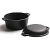 Cast Iron Double Dutch Oven Pot with Skillet Lid, for Oven,Grill,Campfire & Stovetop Safe (5 Quarts)