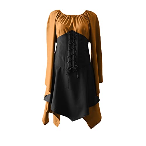 Costume médiéval pour femmes aux finitions corset rétro et manches trompette