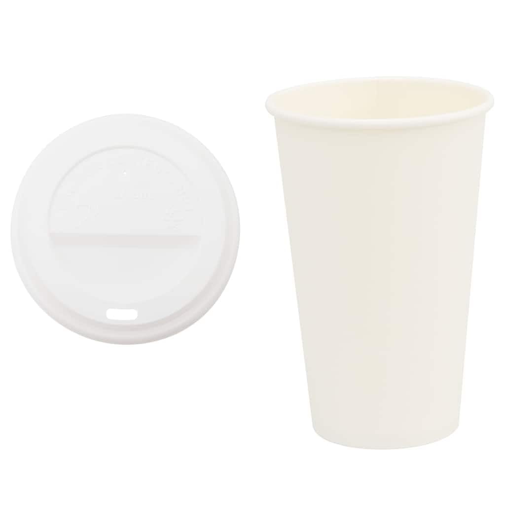 Gobelets jetables avec couvercle, 400 ml, gobelets à café en papier 260 g/m² avec film polyéthylène, 1000 gobelets en carton de 473 ml pour fêtes, bureau et déplacements.