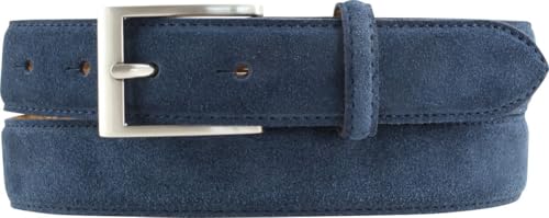 BELTINGER Italienischer Veloursleder-Gürtel, 30 mm breit, Herren, Wildleder, Anzuggürtel, Hosengürtel, Schließe Silber | Marine 105cm