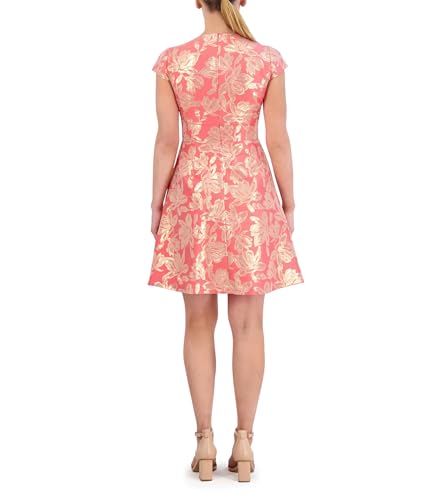Image of Vince Camuto Jacquard Notch Placket Cap Sleeve Fit-and-Flare