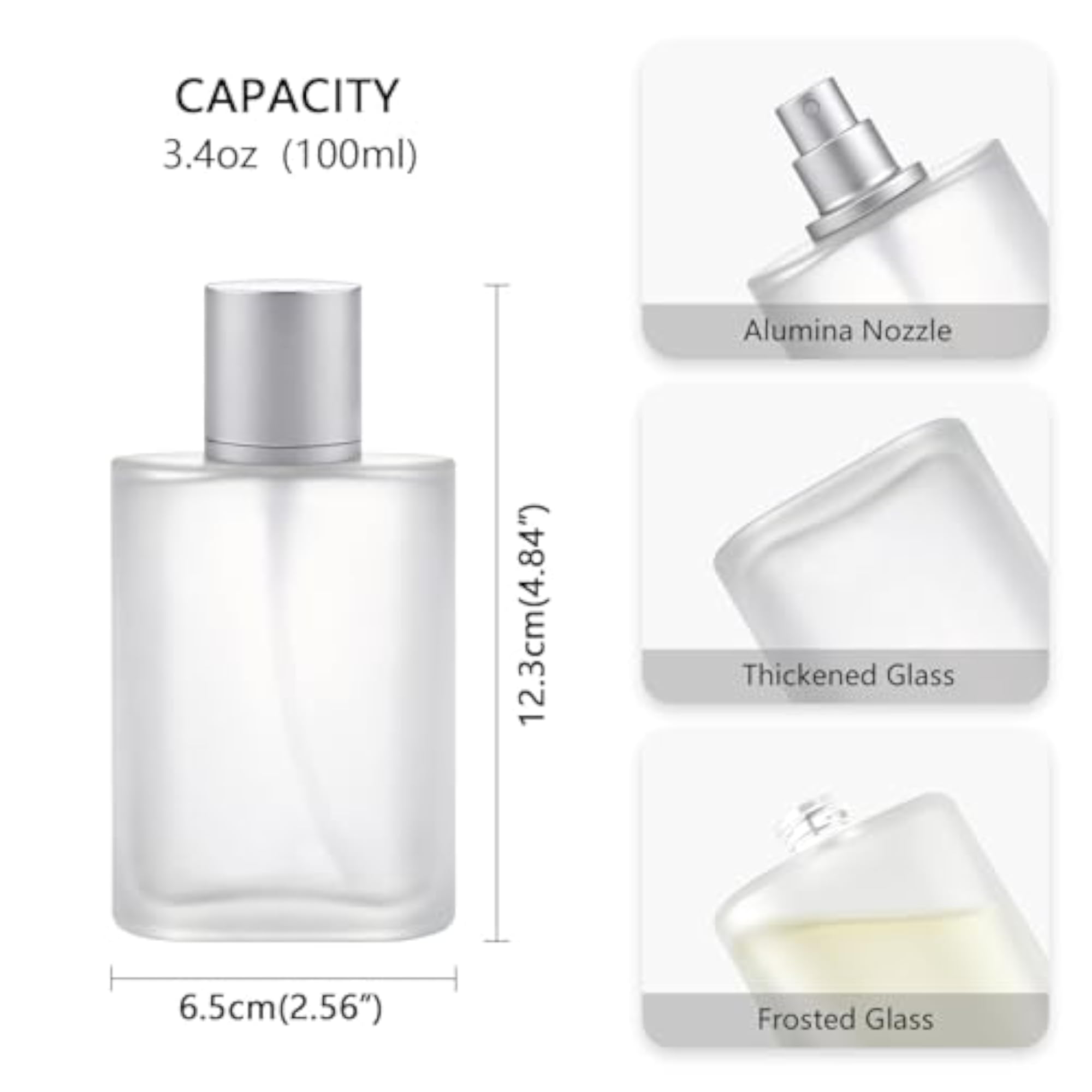100ML Refillable Spray Perfume Bottle, Frosted Clear Glass