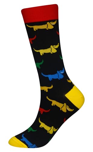 Cansok Herrensocken mit Dackel-Motiv, Motiv: Dackel, Hundegeschenk, verrücktes Kleid, Crew-Kleid, Wadensocken (Dackel-Hund)