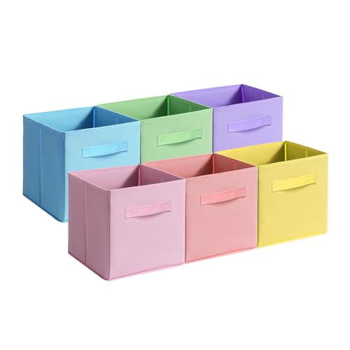 Fabric Storage Bins - 6 Pack Collapsible Cube Organizer for Closet, Shelves & Living Space, Pastel & Dark Color Options - Foldable Storage Boxes with Handles for Clothes (Pastel Colors, 11 inch)