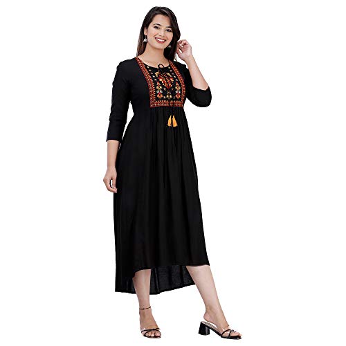 Image of Women's Rayon Embroidery Work Flared Kurta