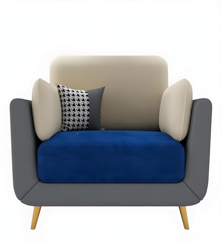 Image of Stylish & Modern Cushioned Couch Relax sectional Sofa in Fabric & Velvet and Heavy Duty Sofa for bedrooms, Living Rooms Guest Rooms Home and Office-(One Seater Blue & Beige).