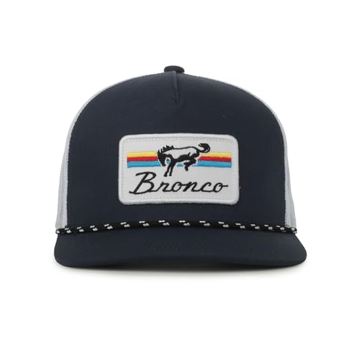 Ford Bronco Navy Trucker Hat High Crown Cotton Twill Cap White Mesh Back Rope Detail One Size