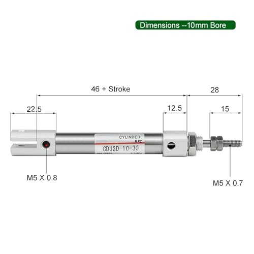 Cilindro de carrera ajustable CDJ2D de diámetro 10mm y doble horquilla trasera 5