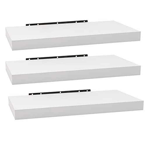 WOLTU Étagère Murale, Étagère Flottante en MDF, Lot de 3, Blanc, pour Salon, Cuisine, Chambre,...