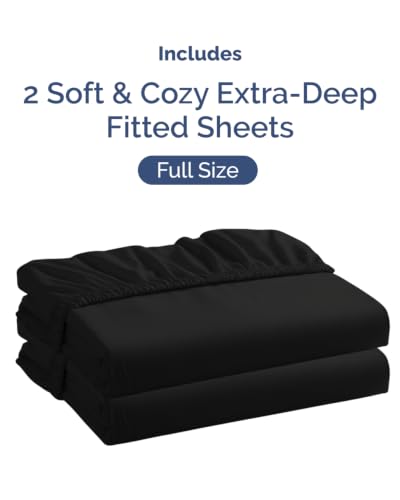 Image of CGK Linens 2 Pack Extra Deep Full Fitted Sheets - Black