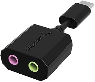 SABRENT Zewnętrzny adapter dźwięku stereo USB typu C  do systemów Windows i Mac  Plug and Play  Nie wymaga sterowników (AU-MMSC)