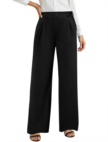 high waisted tummy control dress pants AB-Eleven Wide Leg for Women, Stretch Bussiness Casual Work Slacks Office Womens Trousers with Pockets Pull On Black at Amazon Women's Clothing store sizeFilter-