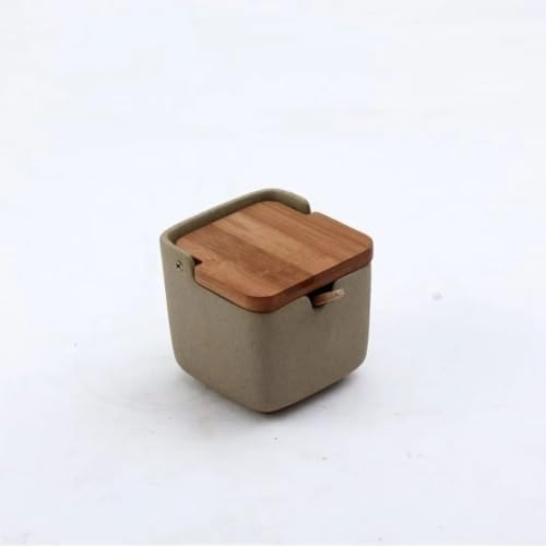 olkljdgセラミック調味ストッカー 3 個組 竹の蓋付き + スプーン付き 北欧風キッチン収納セット 塩・砂糖・コショウ入れ専用 卓上/食卓両用ミニキャニスター 省スペースコンパクト おしゃれデザイン お手入れ簡単 家庭用小分け保存容器 (1個の調味料