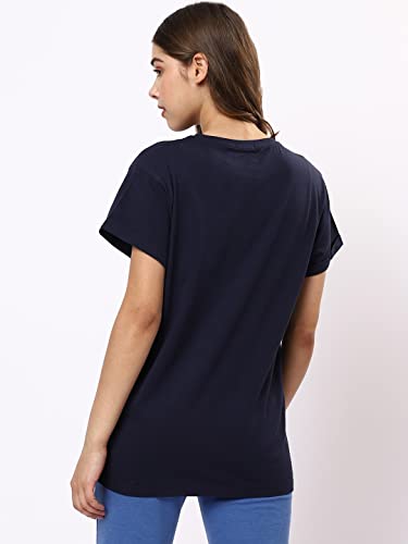 Image of Bewakoof Women's Typography 100% Cotton T-Shirt - Boyfriend Fit, Round Neck, Half Sleeves