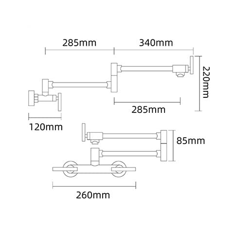 Grifo de cocina de pared negro monomando con caño plegable giratorio 5