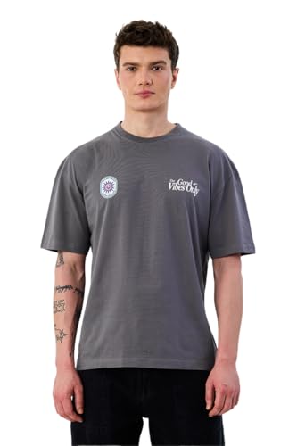 Image of SNITCH Men Oversized Graphic Print T-Shirt | Trendy Streetwear Style & Urban Design Feature | Premium 100% Breathable Cotton Relaxed Fit Pullover for Casual Wear