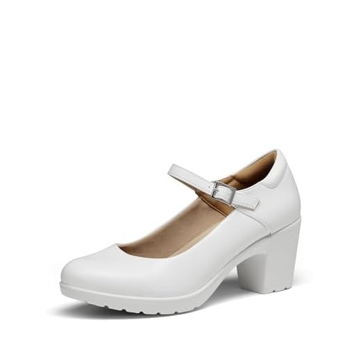 DREAM PAIRS Women's SDPU2231W Edenia Chunky Low Block Heels Mary Jane Closed Toe Work Pumps Comfortable Round Toe Dress Wedding Shoes, Size 8, White
