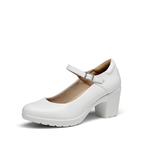 DREAM PAIRS Mary Jane Arch Support Heels,Size 8,White,SDPU2231W